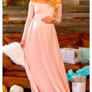 Pink Blush Maternity Off the Shoulder Photo Shoot Dress